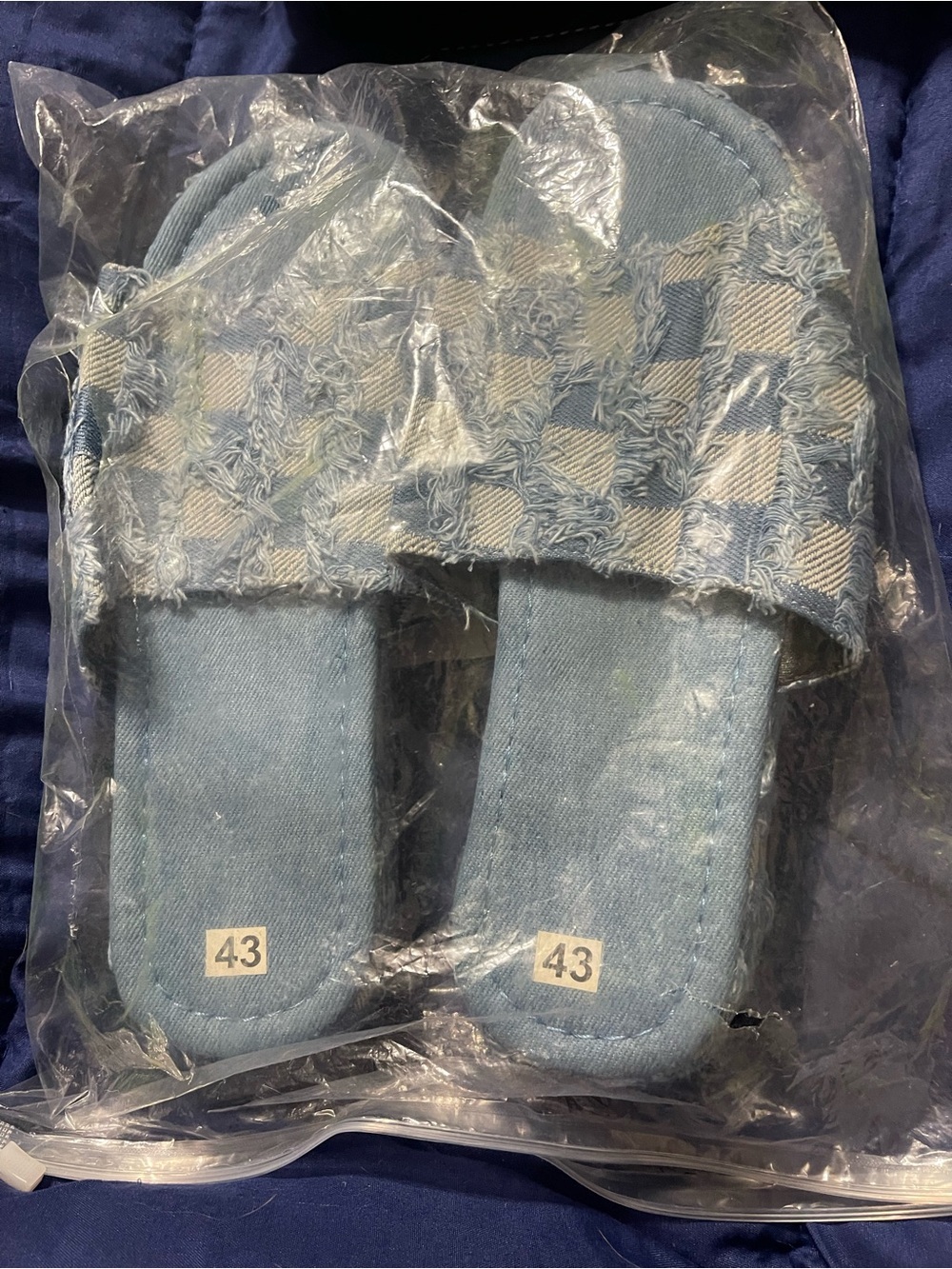 Denim Check Slide Platforms in Light Blue - Picture 5 of 5